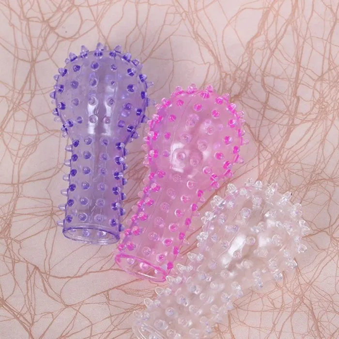 Female Sex Toys Flexible Silicone Reusable Finger Condoms Soft TPE Crystal Kondom G spot Stimulation Sex Toys for Couples Random Color LAZADASEXTOYS